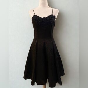 Vintage Algo Black Balletcore Tulle Dress | Lace Bodice Spaghetti Strap